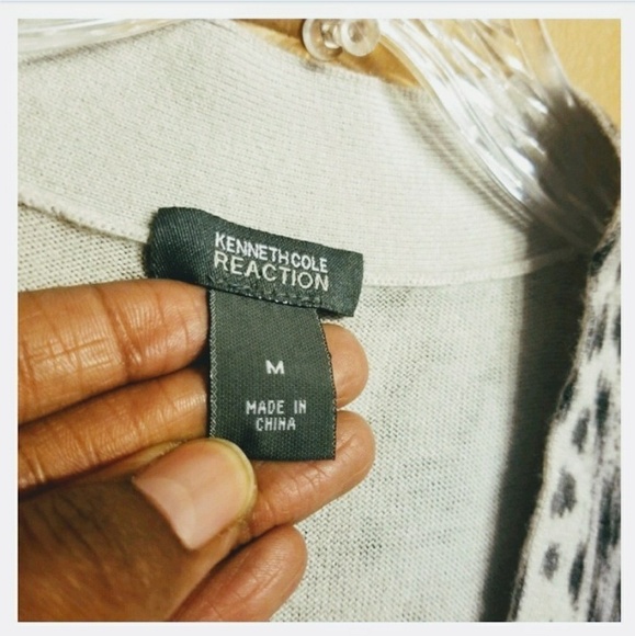 Kenneth Cole | Animal Print Silk Blend Short Sleeve Cardigan Sweater (Medium) - Picture 3 of 8